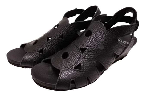 【arui_toe 7641 ブラック】伸縮ゴムバックストラップ本革コンフォートサンダル